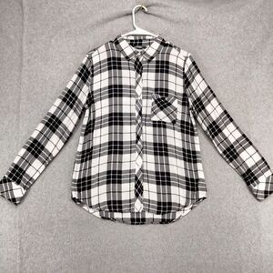 Rails Hunter Plaid Button Down Shirt Womens Sz S Flannel Black White Long Sleeve
